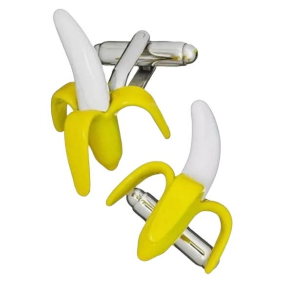Link Up Going Bananas Cuff Links Silver Tone Hand Painted Enamel BOYFRIEND GIFT